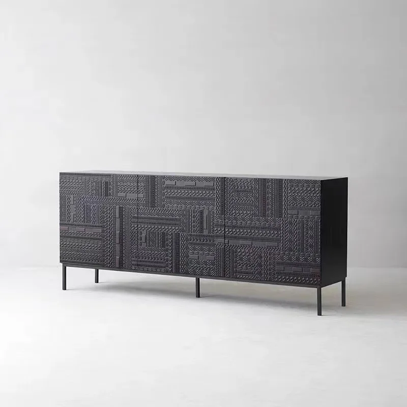 

Dining side cabinet Indonesian carved solid wood teak TV cabinet light luxury door cabinet