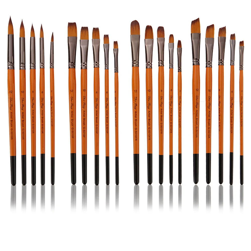 

5Pcs Nylon Wool Painting Brush Set Professional Orange Red Handle for Artist Student Drawing Painting Set Drawing
