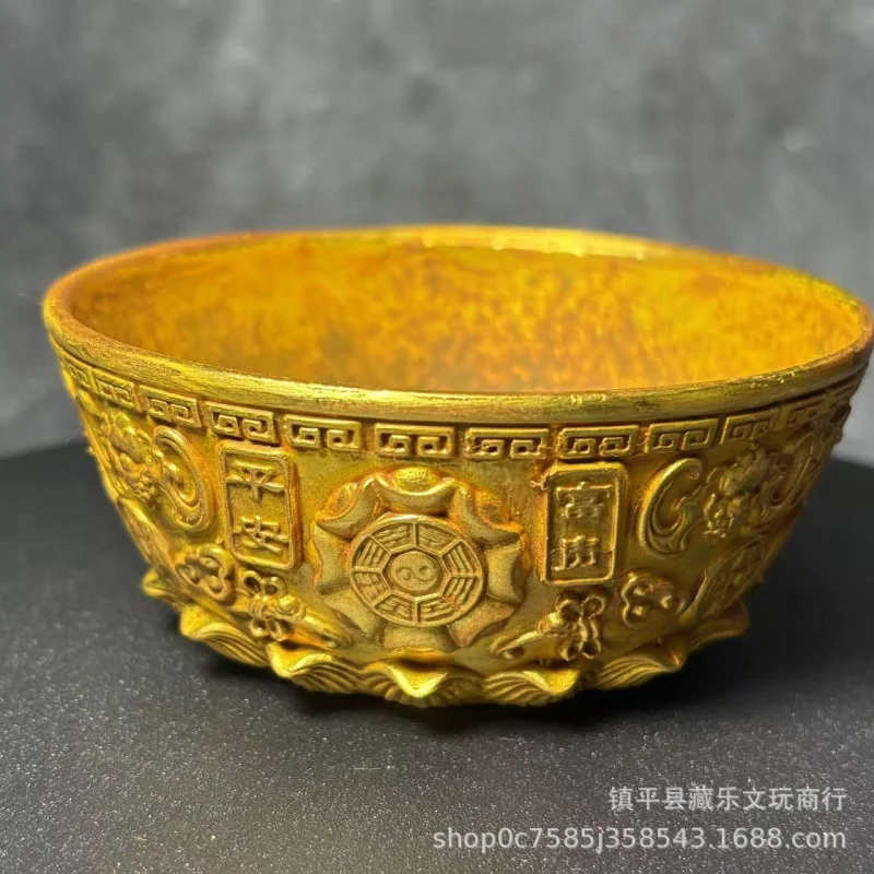 Antique Gilt Treasure Basin Ornament for Living Room and Home, Wealth-Attracting Decor, Vintage Craft, Single Item Dropshipping