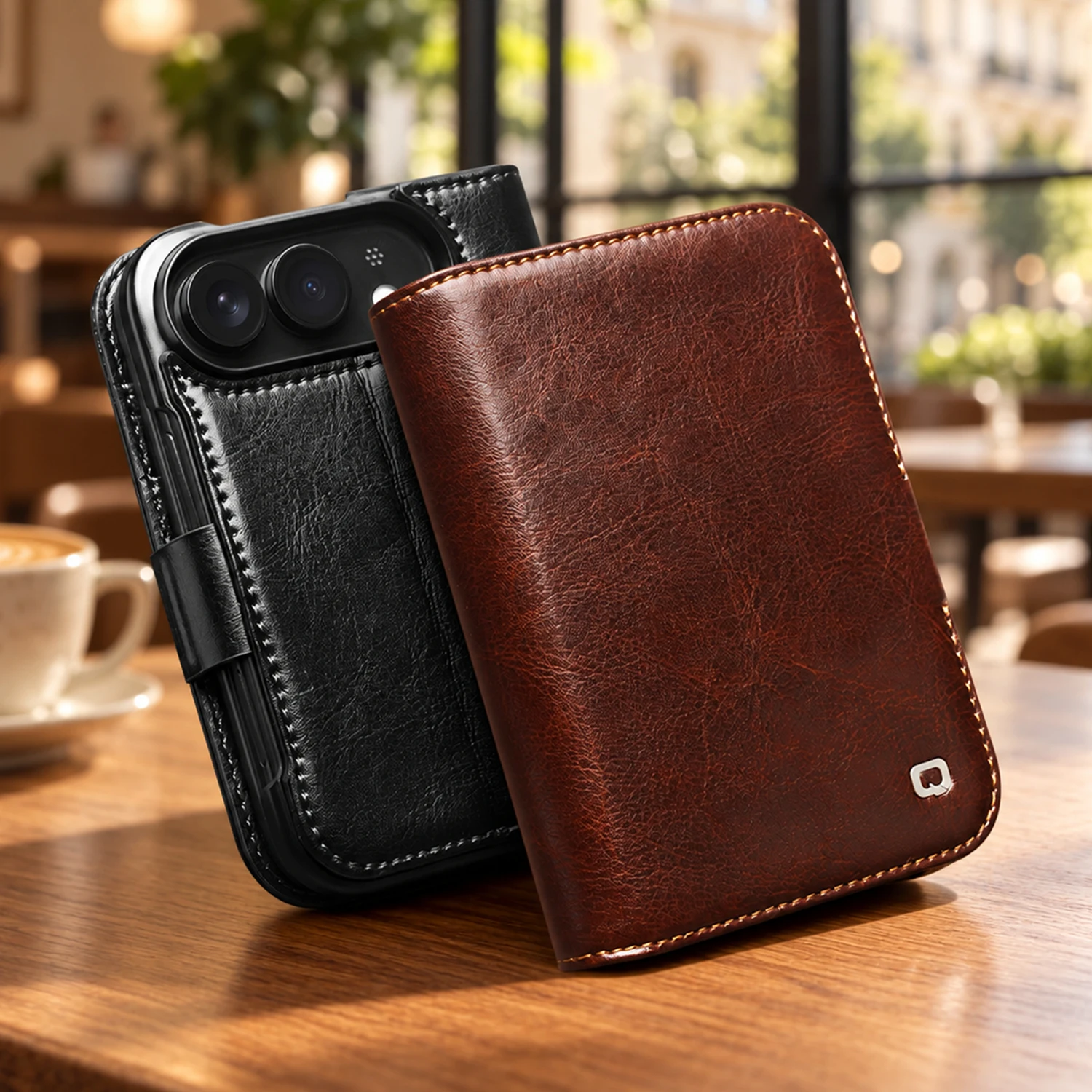 Wallet Case for iPhone Duo with Card Slots and Cash Pocket, Magnetic Clasp Flip Cover with Stand, Vintage Style Folio Phone Case
