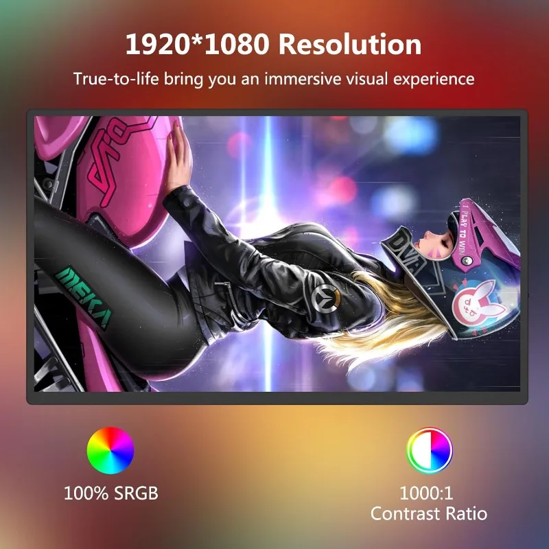شاشة محمولة مقاس 18.5 بوصة + كم 120 هرتز 1080 بكسل، 100% sRGB FHD HDR USB HDMI مع شاشة مكتب كمبيوتر محمول محمول رفيعة للغاية VESA، f #5