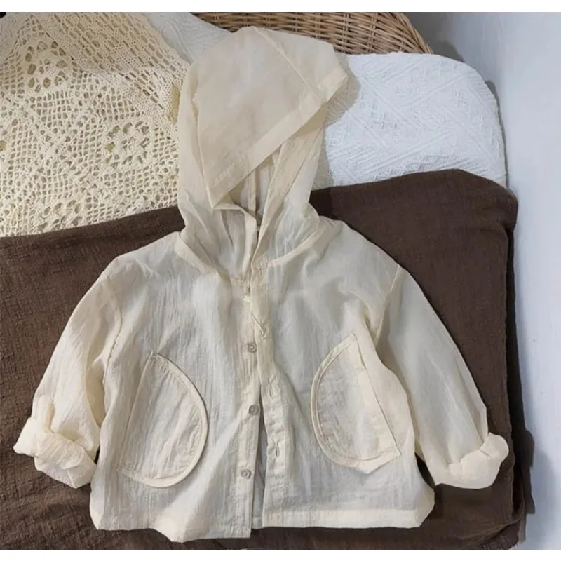 Summer Girls Boys Leisure Plain Lightweight Breathable Hooded UV Protective Shirt Jacket Kids Sun Coat Children Outfit Top