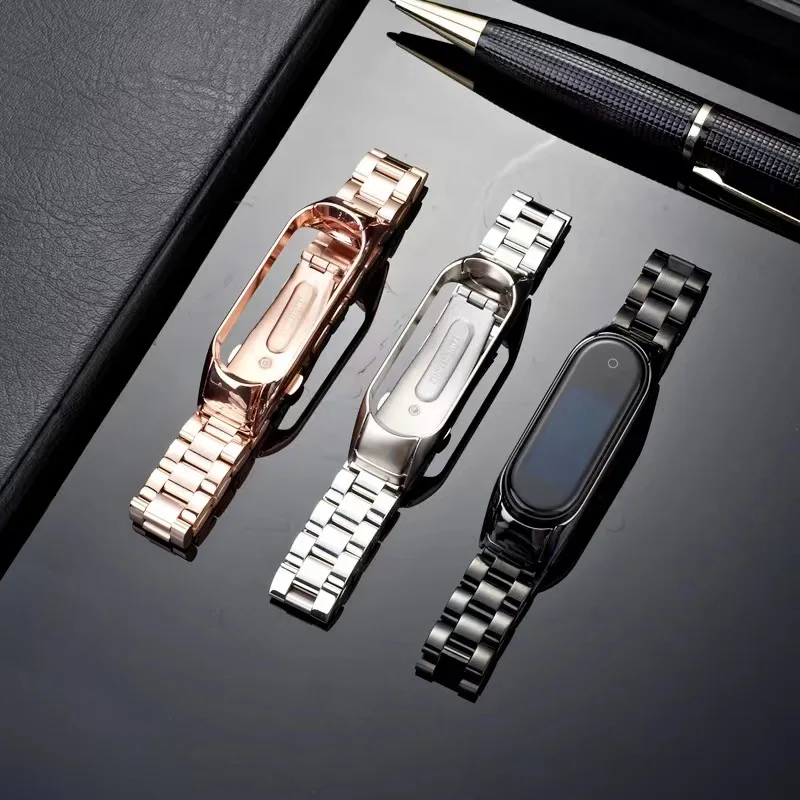 สายสแตนเลสสตีลพร้อมเคสสำหรับ Xiaomi Mi band 8 7 6 5 4 3สายนาฬิกาโลหะผู้ชายผู้หญิงสำหรับ Miband 8