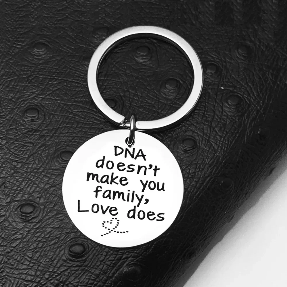 Hot Inspirational Letters Keychain Pendant  Mother Father's Day Key Chains Keyrings DNA Doesn't Make You Family Love Does