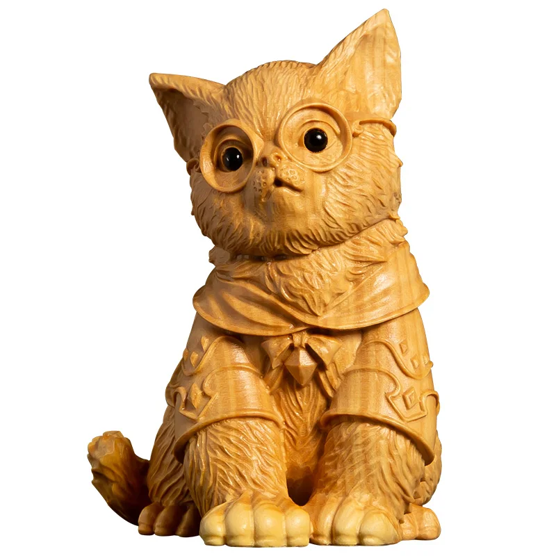 Unique Poplar Wood Carved Handcraft, Elevate Living Spaces with Adorable Cat Ornament