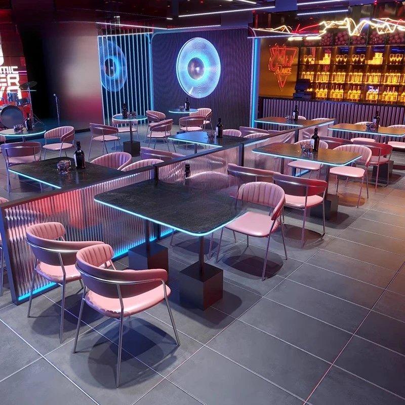 

Customized commercial bar sofa clear bar table and chairs loose table combination music bistro luminous table high bar chair