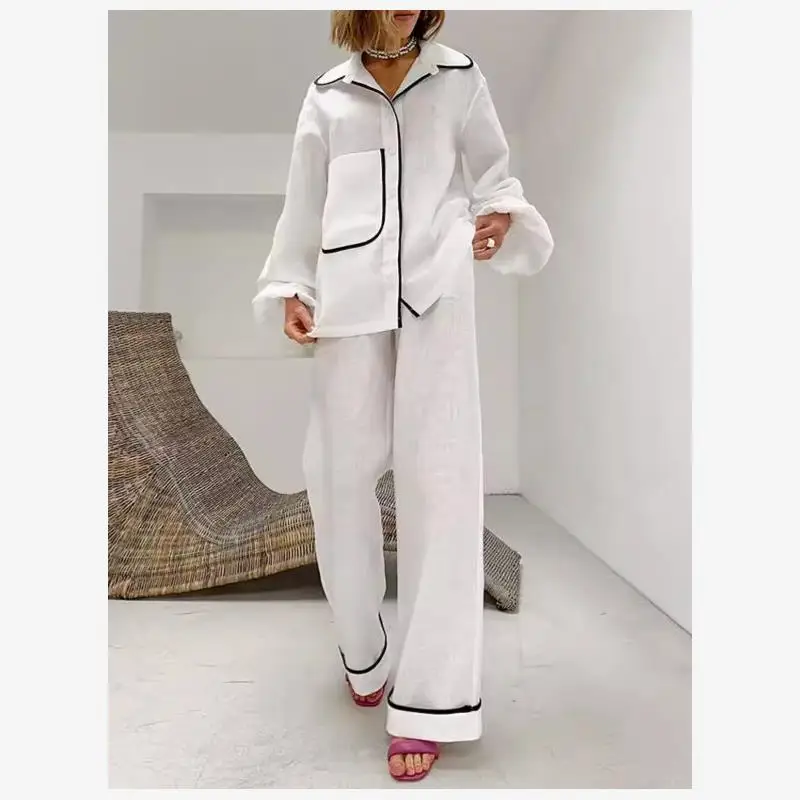 

Lazy Sle из чистого хлопка, повседневный модный французский костюм с напуском, женские длинные брюки све, комплект осеннего сезона