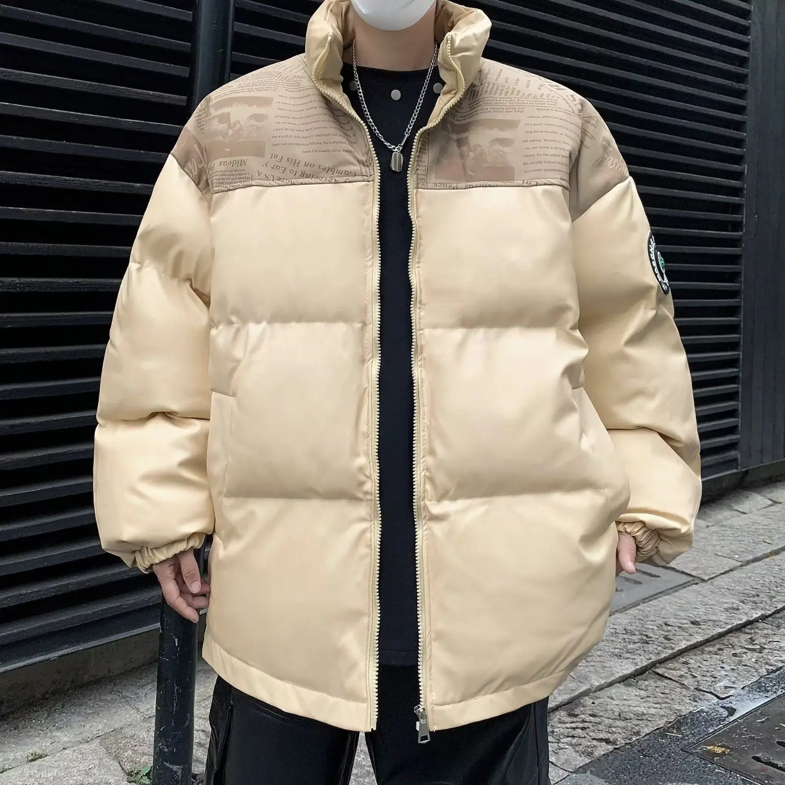 

Trendy Cotton Jaet Men's Spring Streetwear Bread Design Stand Collar Casual Loose Fit Polyester Filling ort Sve Zipper