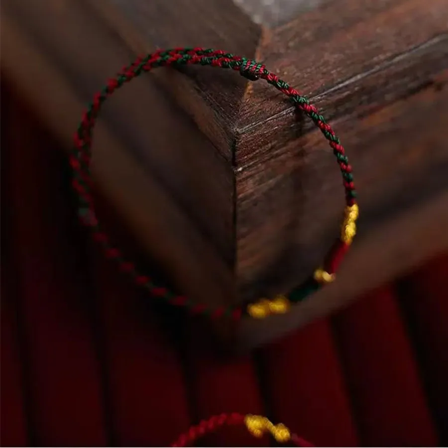 Copper Bead Woven Bracelet Red Green Color Matching Adjustable Transfer Lucky Beads Ancient Style Extremely Couple Bracelet
