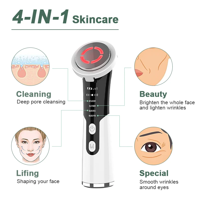 4 in 1 Portable Face Eye Massager Light Emitting Diode Display Anti-Aging Beauty Instrument Skin Firming Rejuvenation Machine