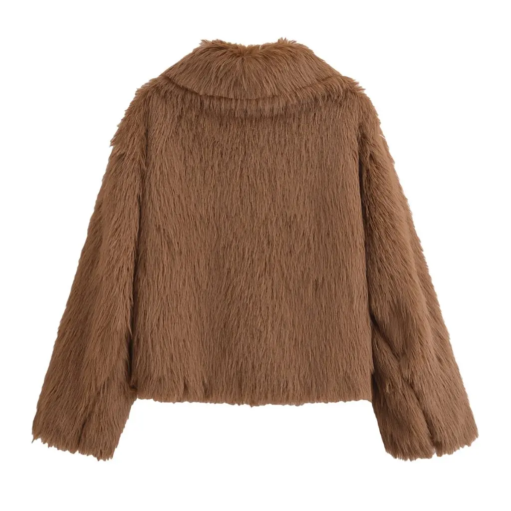 

Fashion Lapel Faux Fur Effect Jacket Coat European American Style Long Sleeve Winter New Women's Outerwear