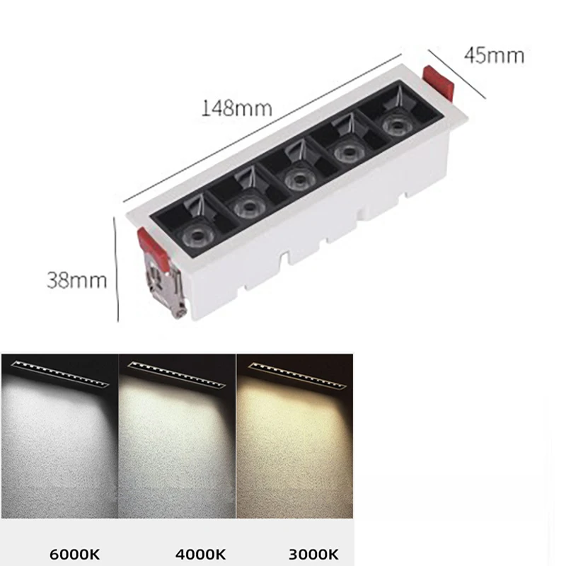 Imagem -04 - Led Embutido Teto Grade Luz Retangular Holofote Anti-reflexo Spotlight Sala de Estar Linear sem Luz Principal Tira Longa