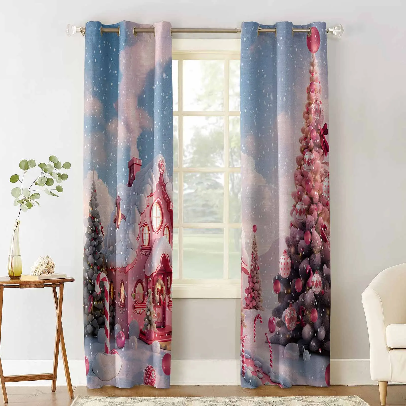 Christmas Candy House Snow View Countryside Blackout Curtains For Living Room Bedroom Window Treatment Blinds Drapes