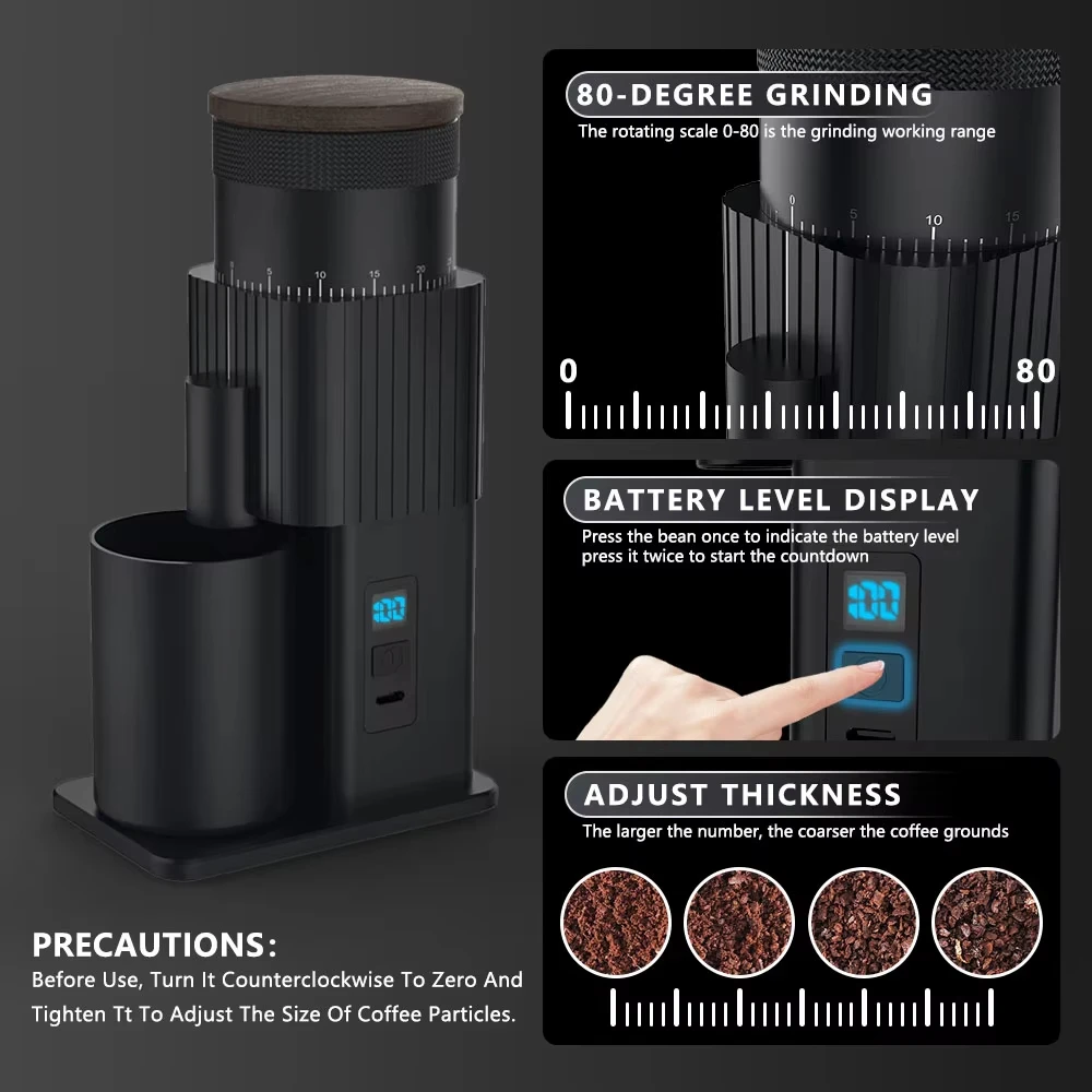 SIHAO Portable Electric Coffee Grinder, USB Rechargeable Adjustable Grinder for Home Office and Travel Efficient Fresh Grinding