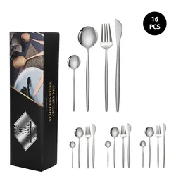 16Pcs Stainless Steel Cutlery Set Knife Fork Spoons Dinnerware Set Gold Matte Tableware Western Flatware Kitchen Silverware Set