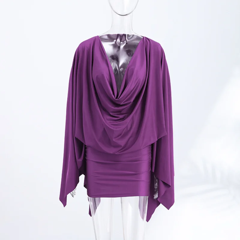 

Женское элегантное сексуальное платье с v-образным вырезом в стиле ретро, однотонное платье для выпускного вечера с расклешенными рукавами, шикарное мини-халат для клубной вечеринки, новое модное платье