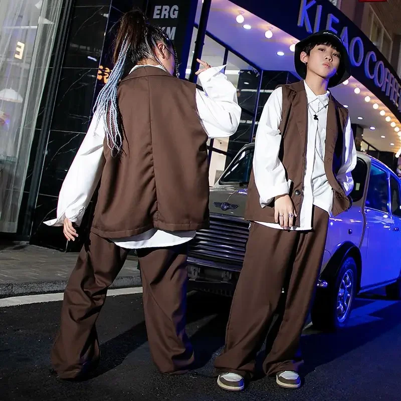 Sfilata di moda Abiti larghi Hip Hop Set Gilet Pantalone Gilet per bambini Pantaloni Tute Abbigliamento da palcoscenico per bambini Ragazzi Ragazze Streetwear