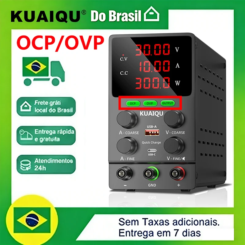 Fonte de Alimentação de Bancada KUAIQU 12V 24V 30V 60V 120V CC para Laboratório com Proteção OCP e OVP – Segurança Total para seus Dispositivos / Envio do Brasil fonte de bancada，fonte 500w，fonte 12v，fonte 24vfonte de