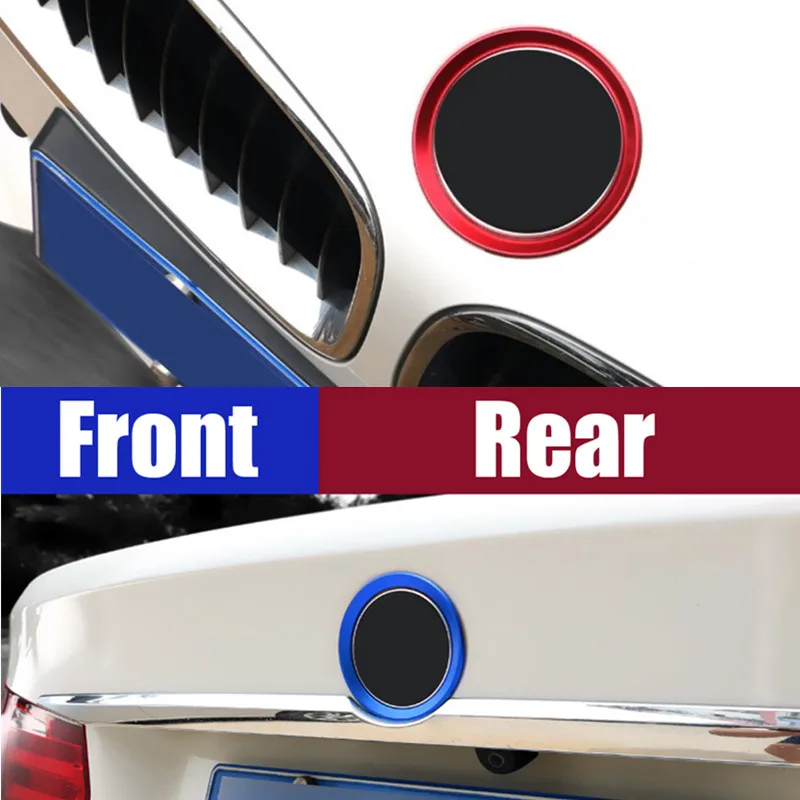 1Pc Auto Car Front Rear Logo Surrounding Ring 82 mm & 74 mm Red/Blue Matte Chrome Emblem Hood For BMW Installation Decor