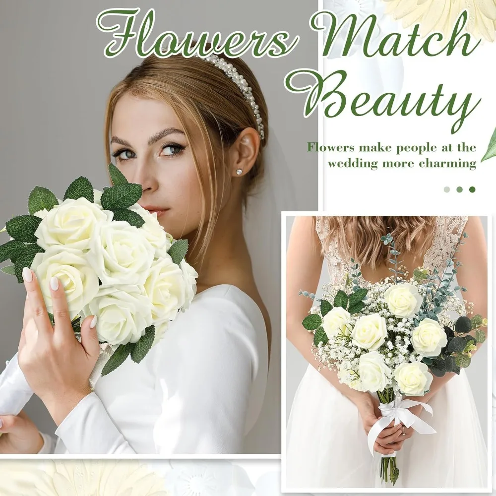 200 Pcs Artificial Rose Flowers with 100 Stems for DIY Wedding Bouquet Centerpieces Floral Arrangement - view 6
