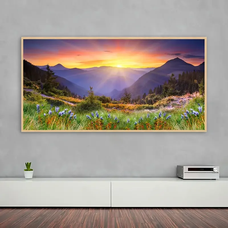1pc Unframed Scenery Canvas Print Poster, Sunrise, Mountain, Flowers Canvas Wall Art, Artwork Wall Painting For Bathroom Bedroom