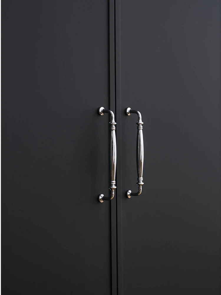 Furniture Chrome-Plated Silver Wardrobe Door Brass Handle Shoe Cabinet Kitchen Drawer Pure Brass Light Double Hole Handle