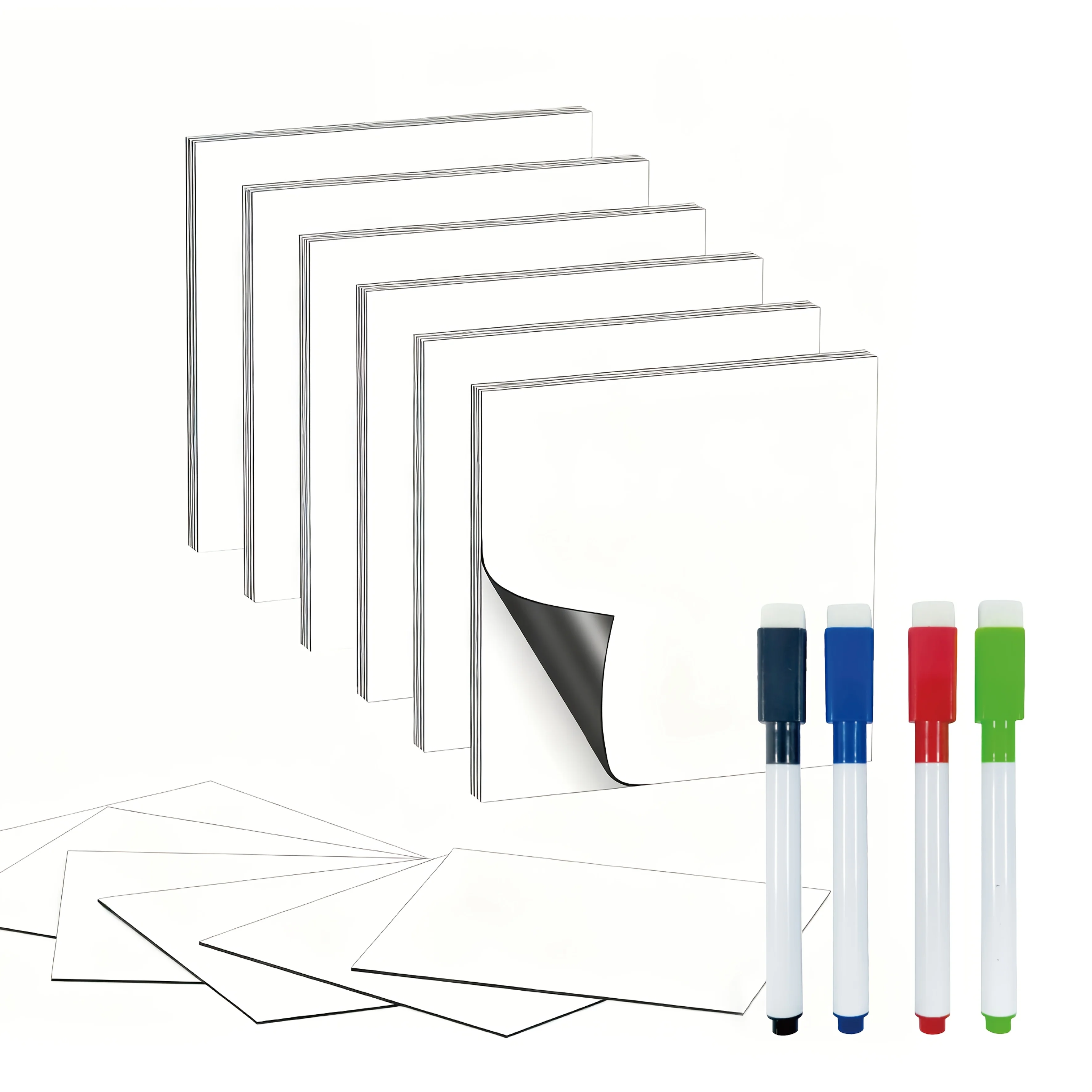 Reusable Magnetic Sticky Notes (36 Sheets, 3.5 X 3.5 Inches, with 4 Erasable Pens), Magnetic Labels with Markers