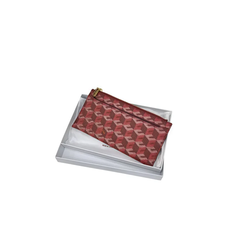 Women Slim Card Holder Organizer Zipper Closure Geometric Monogram Print Multi-Functional Business Travel