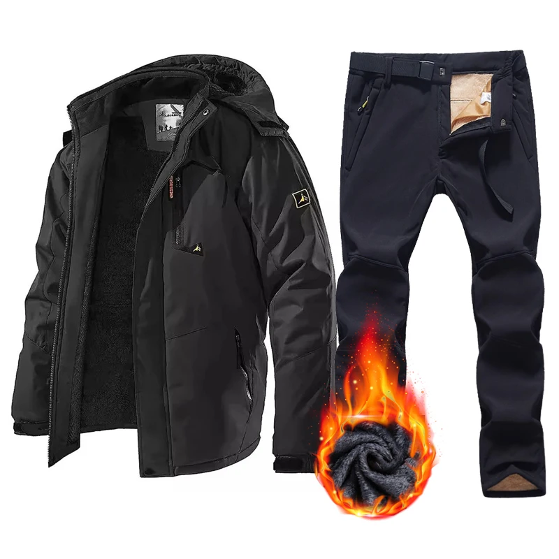 

Лыжный костюм, мужской зимний теплый водонепроницаемый спортивный костюм на открытом воздухе, зимние куртки и походные штаны, популярное лыжное снаряжение, парки для сноуборда, куртка