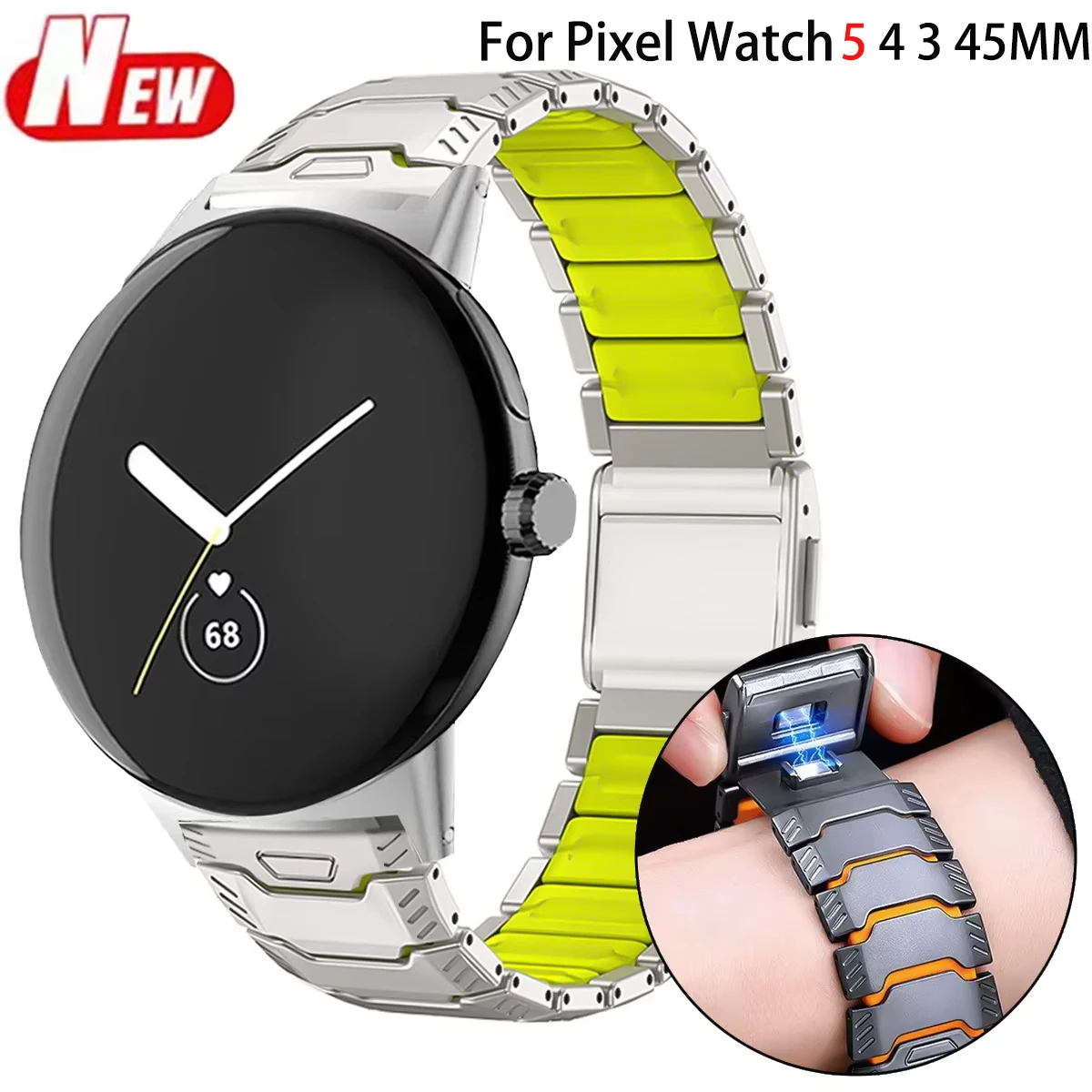 Titanium + Silicone Strap for Google Pixel Watch 5 4 3 45mm Luxury Magnetic Dual Layer Band for Pixel Watch 5 45mm Man Bracelet