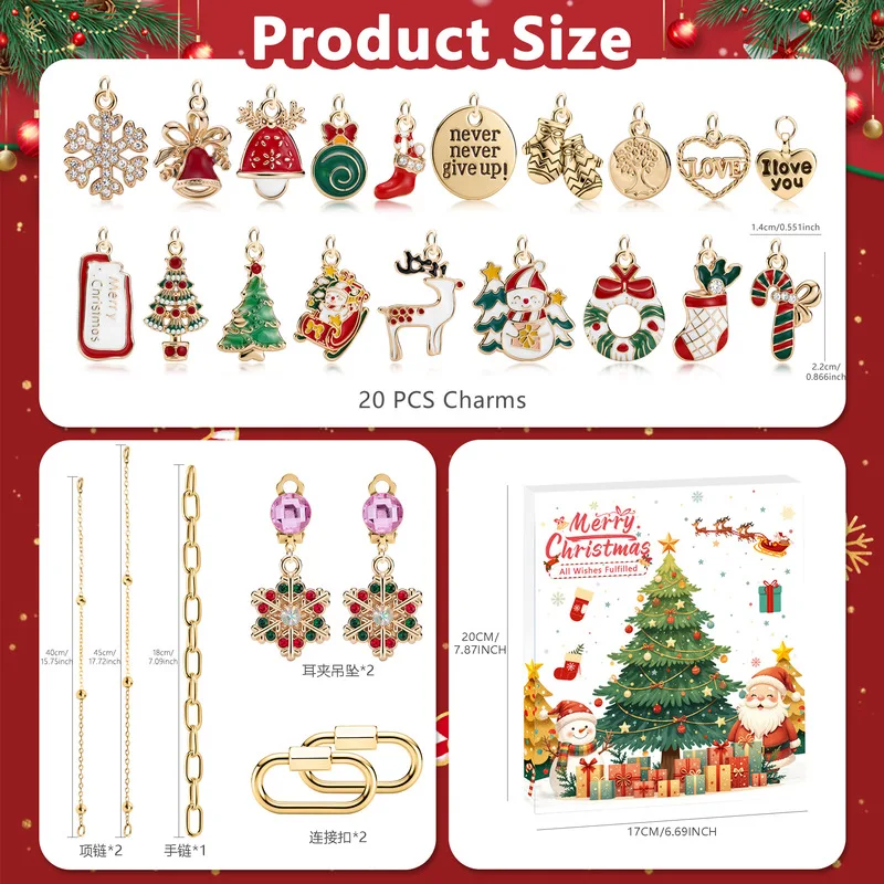 Stainless Steel Gold Plated Christmas DIY Charm Bead Set Snowman Reindeer Sock Star Bell Pendant Bracelet Necklace Vintage Women