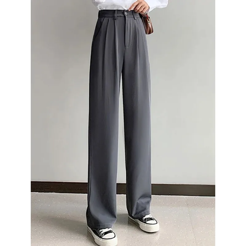 Korean New High Waist Office Wide Leg Pants Fashion Formal Spodnie Classic Trousers Women Casual Baggy Straight Suit Pantalones