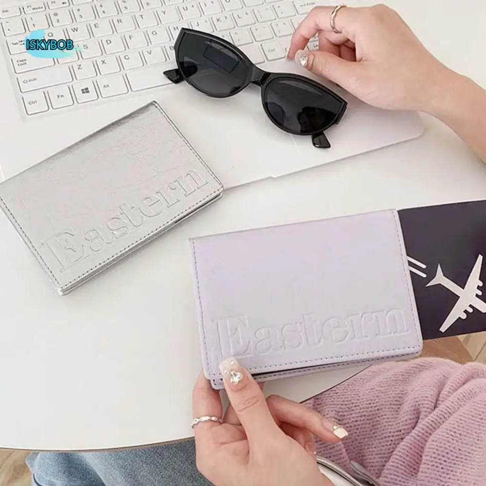 

PU Leather Silver Passport Holder Letter Multifunctional Certificate Storage Bag Airplane Check-in Ticket Holder Passport Clip