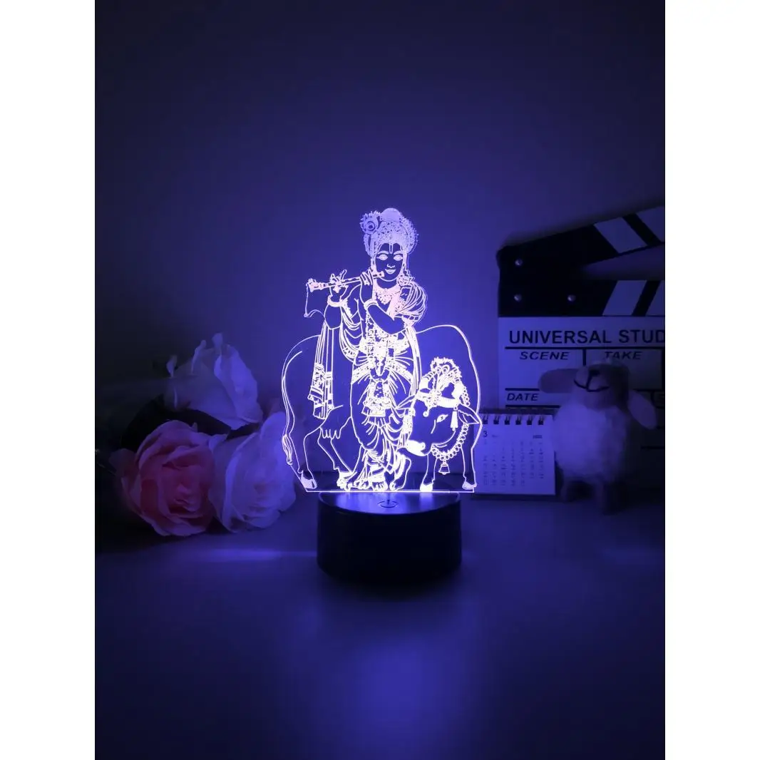 3D Hindu Cow Nightlight com Sensor de Toque, Lâmpada de Mesa Remota, Home Desk Lamp, Projetor para Presentes Festival, 7 Cores, 16 Cores