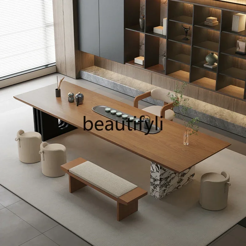 

Asmt14 New Italian light luxury minimalist solid wood tea table and chair combination home living room tea table modern high sen