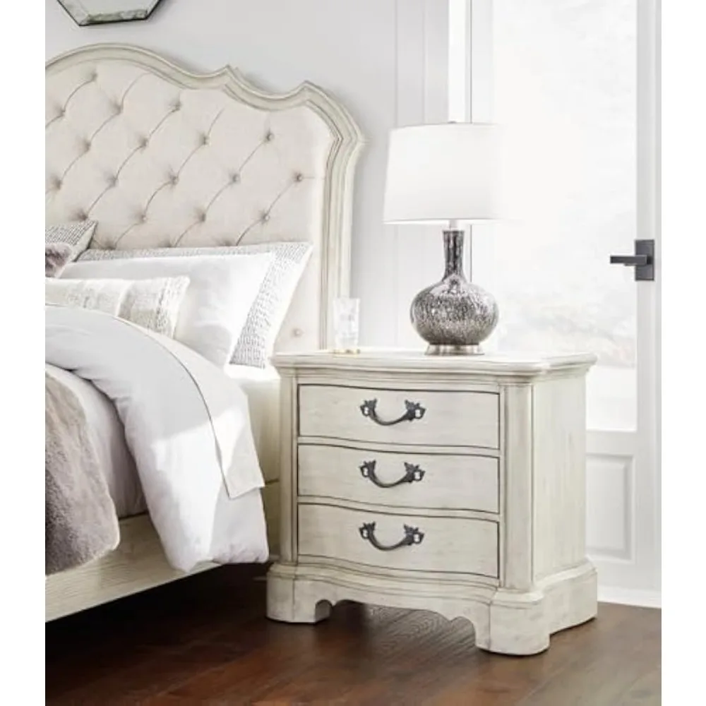 Arlendyne Classic 3 Drawer Nightstand with Power Supply and USB Ports, White