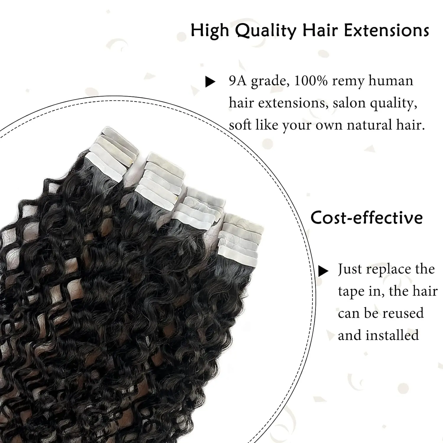 Black Water Deep Wave Tape in 100% Human Hair Extension Brazilian Hair Skin Weft Curly Hair 20pcs Tape in Hair Extensions