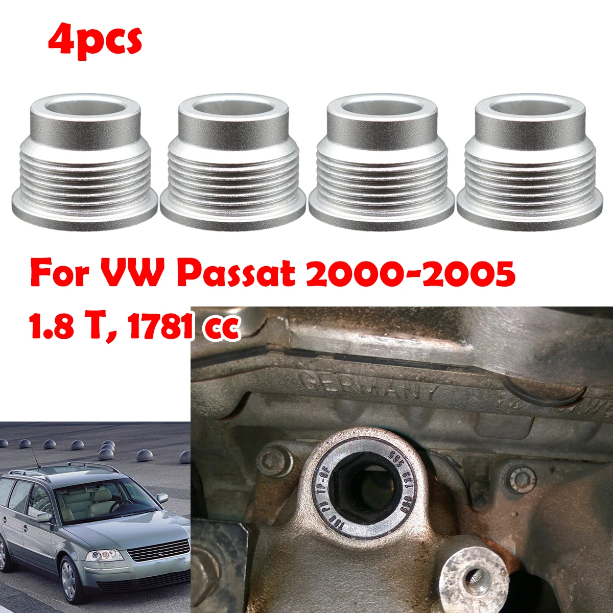 4pcs/set Aluminum alloy Fuel Injection Valve Injector Insert Cup Seat Kit 058133555 For VW Passat 2000-2004 2005 1.8 T 1781 cc