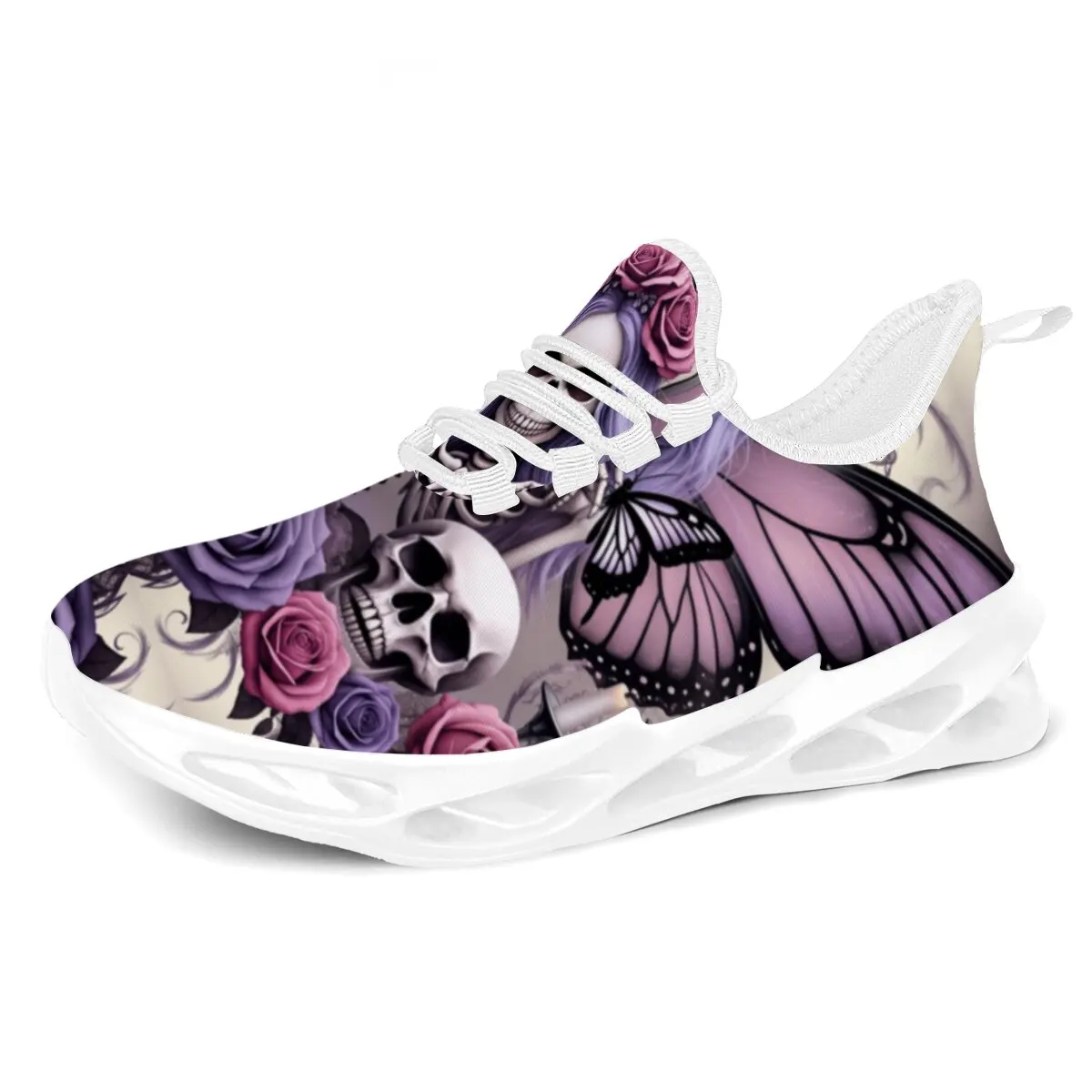 

Purple Pink Skull Rose Butterfly Women's Casual Sneakers Lightweight Soft Sole Walking Casual Tennis Flat Shoes for Men