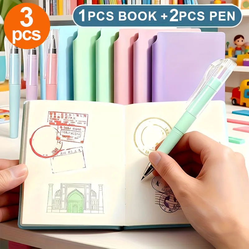 1 Mini Notebook and 2 Pens, Each Book Is 200 Pages Long, a Portable Notebook Suitable for Studying, Working, Classroom Rewards,