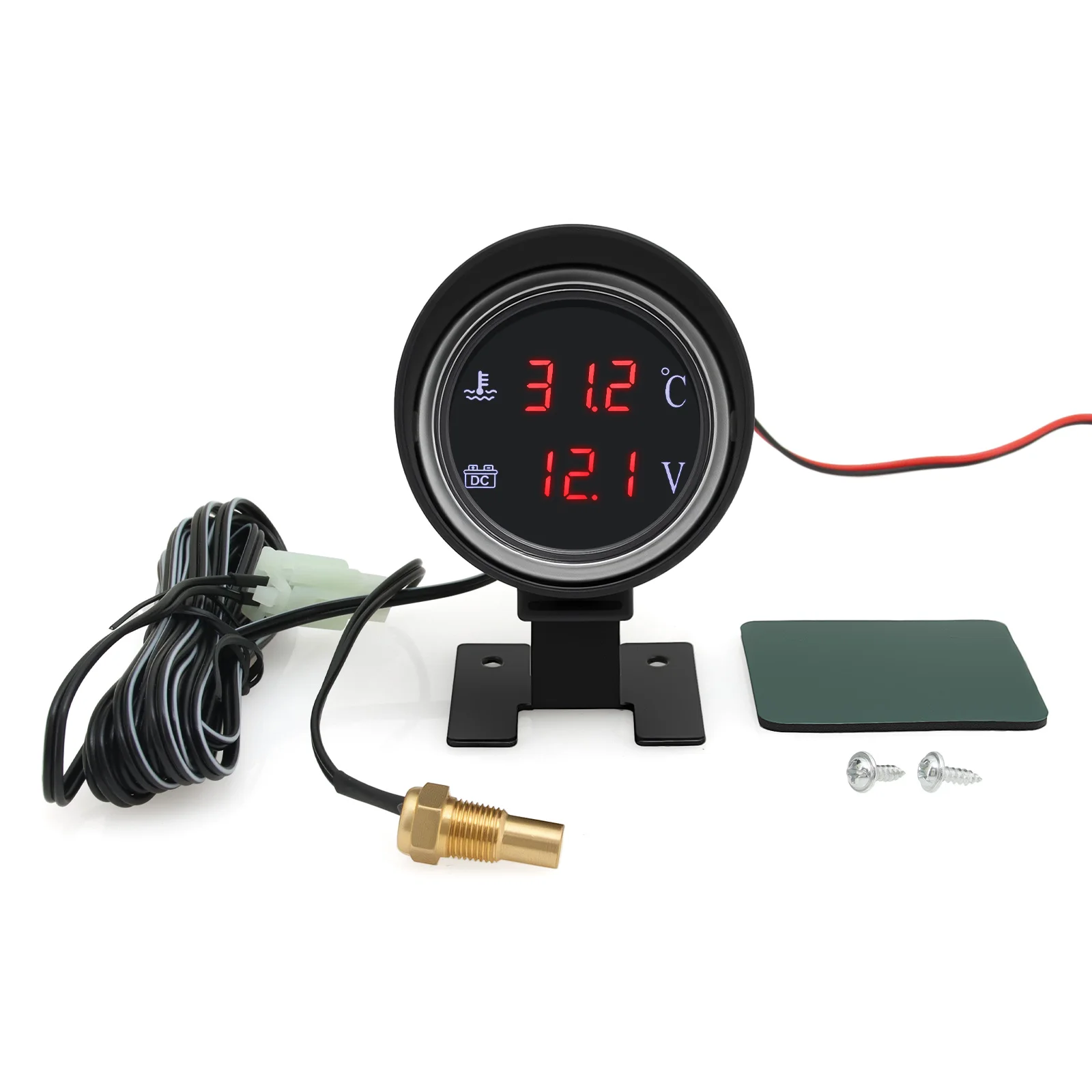 ZMFJH 2 IN 1 Digital Gauge Water Temperature Meter+Voltmeter with Sensor 10MM Flashing Alarm RED BLUE LED for Car Truck 12V24V