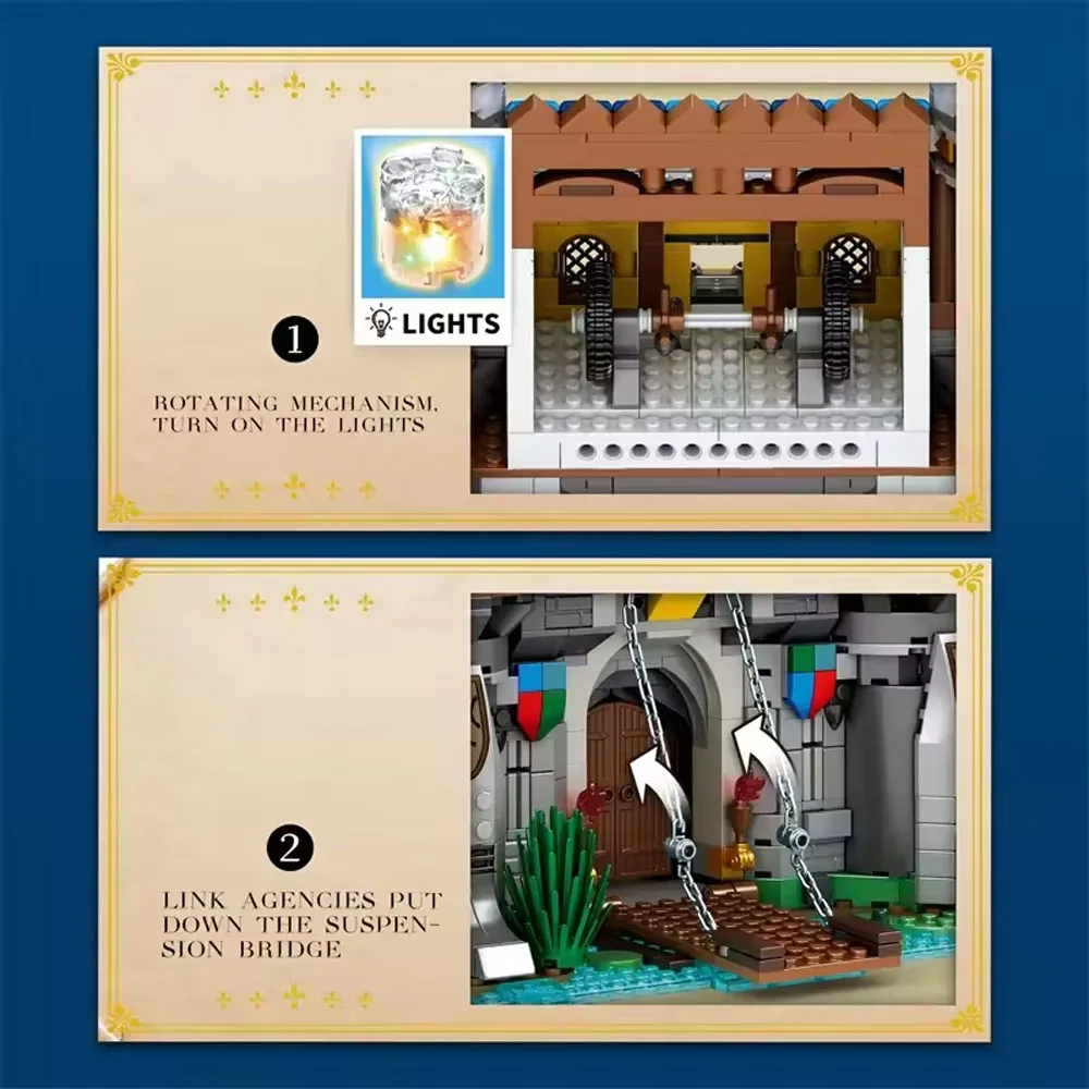 MOC 2722 قطعة قلعة الأسد الذهبي الكلاسيكية القرن عرض الشارع لتقوم بها بنفسك تجميعها المباني وضع عرض الشارع هدية عيد ميلاد فتاة صبي #4