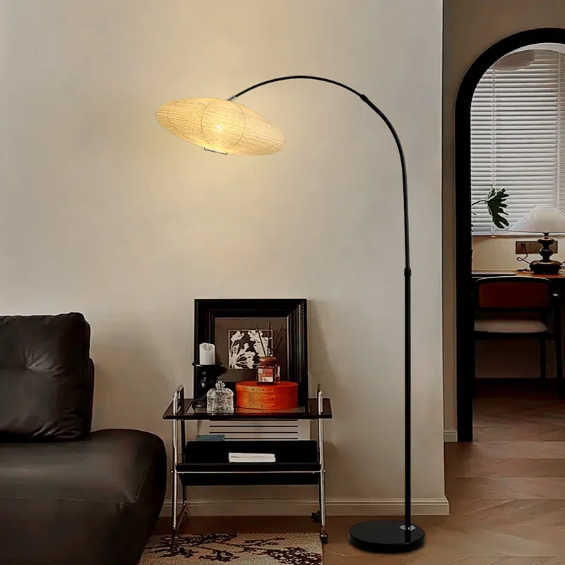 Japanese Simple Floor Lamp Living Room Sofa Edge Light Fishing Lamp Bedroom Decoration Bedside Standing Lamp LED Installation