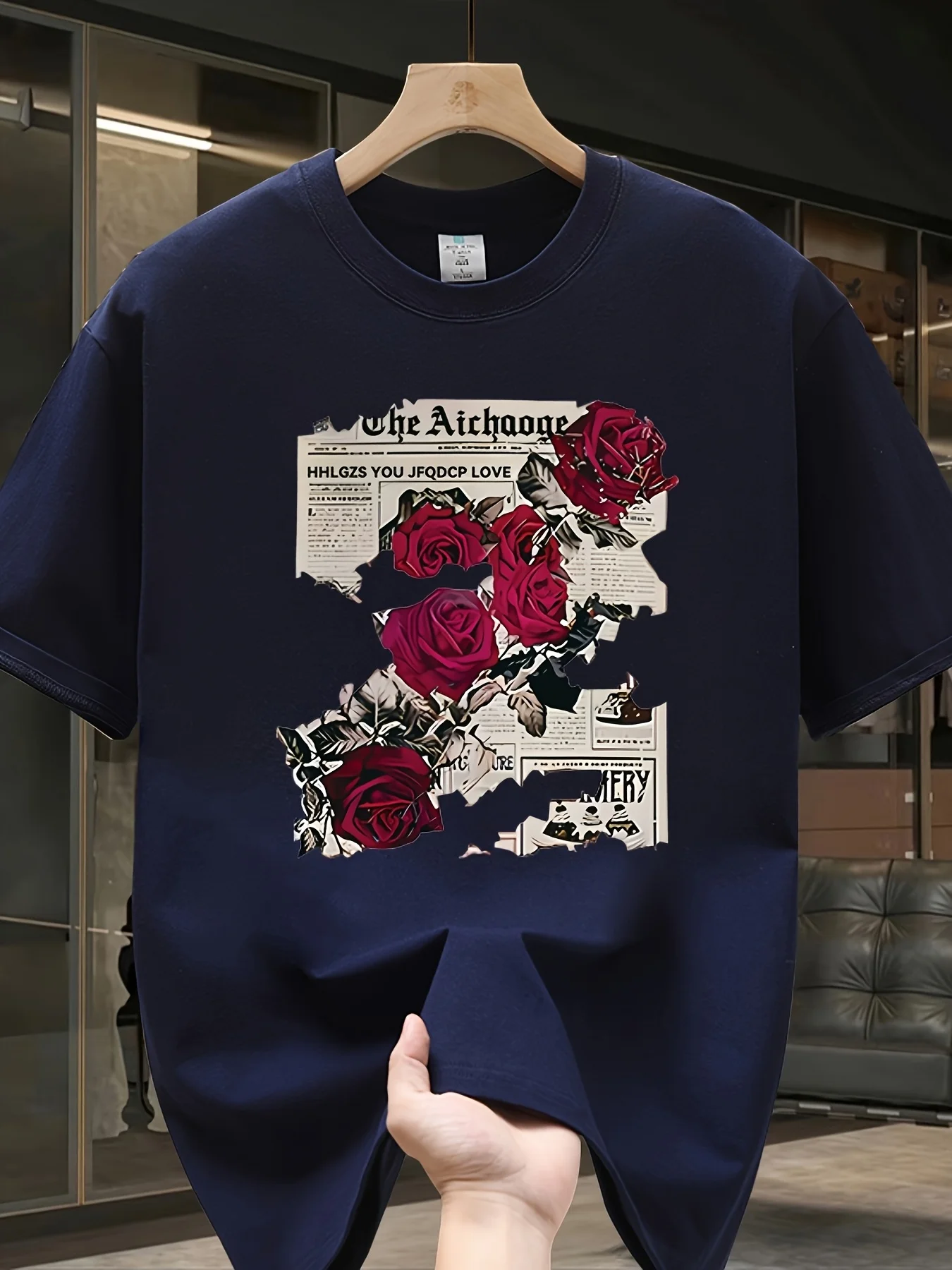 Men's Retro Floral Pattern Printed Summer Short-Sleeved T-Shirt 100% Cotton Loose-Fitting Shirt for Casual Street Style