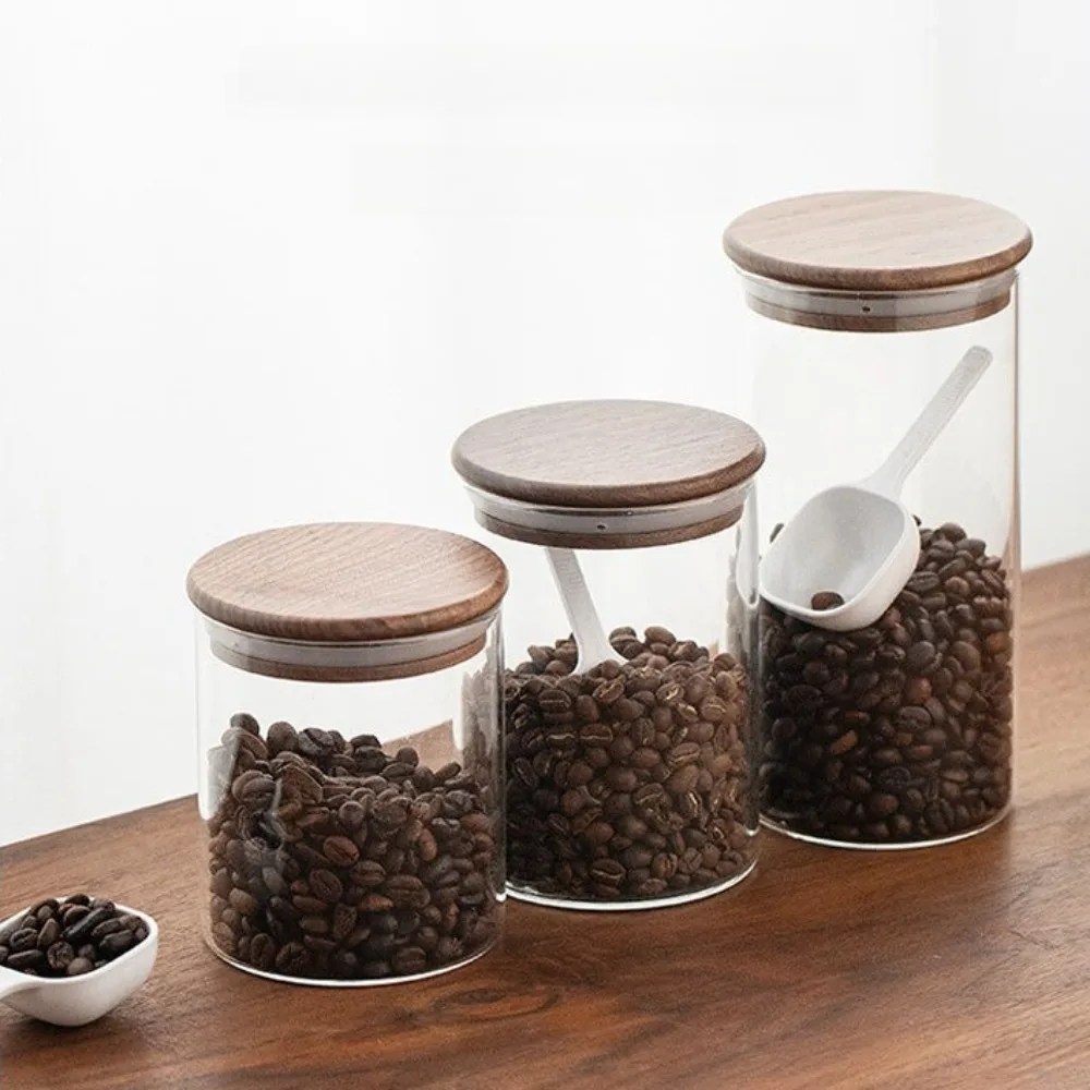 

Стеклянная банка с деревянной крышкой, 450/560/780 мл, герметичные прозрачные контейнеры для хранения кофейных зерен, аксессуары для организации кухни