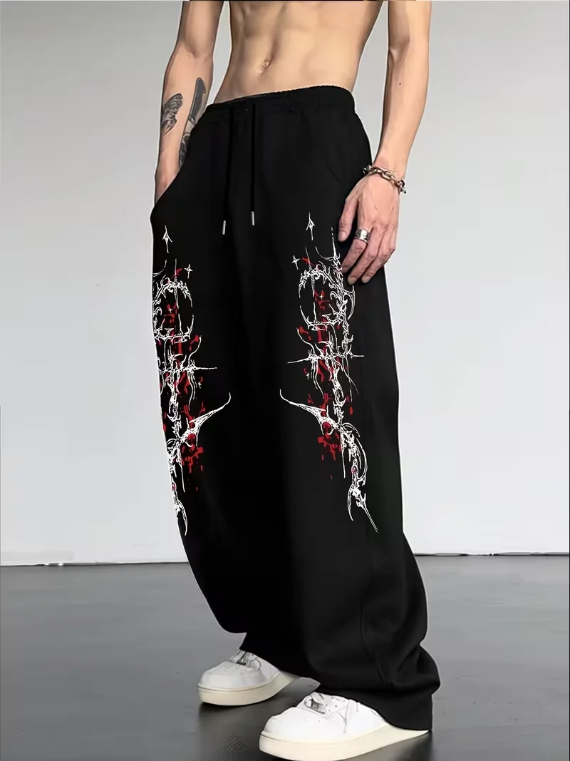 

Готический темный стиль, уличная одежда, мужские повседневные широкие брюки в стиле панк, свободные осенне-зимние прямые брюки, брюки для бега, спортивные штаны для спортзала