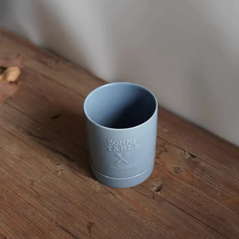 حامل شوكة سكين سيراميك بلون سادة، حاوية تخزين استنزاف أدوات المطبخ، حامل أدوات مع قاعدة استقبال المياه لديكور المنزل #2