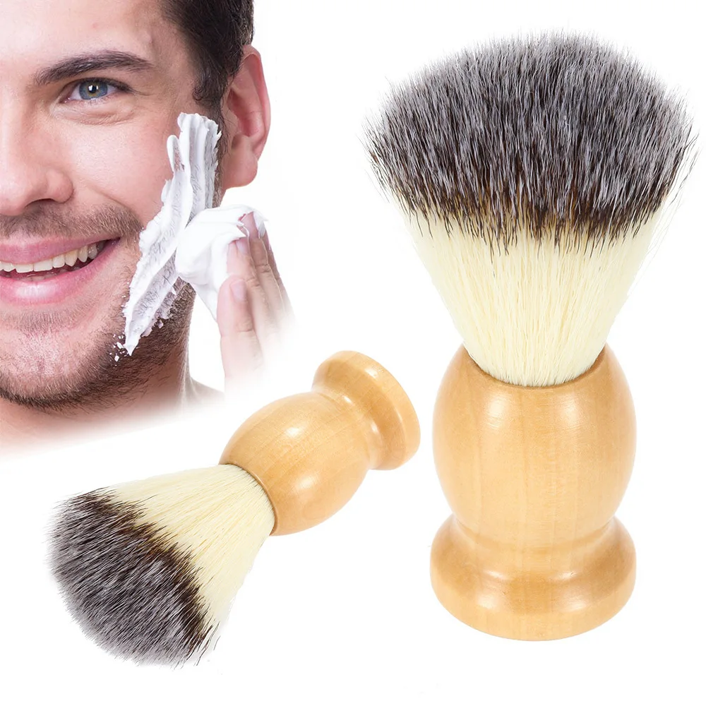 Escova de barbear masculino barbeiro salão de beleza barba facial aparelho de limpeza ferramenta de barbear escova de barbear com cabelo de texugo e punho de madeira