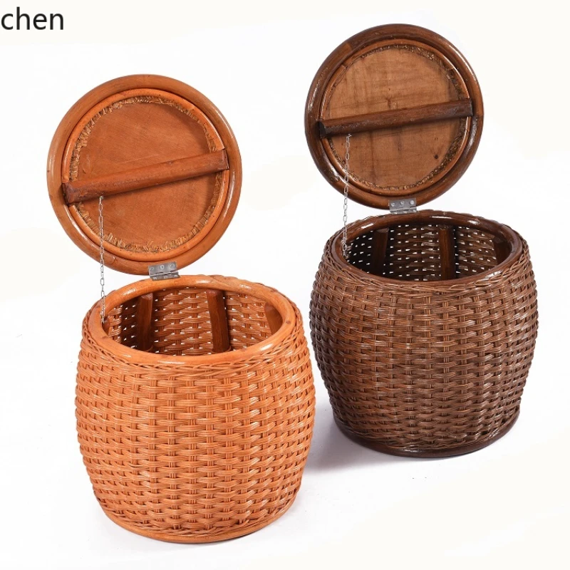 

CP solid wood stool bedroom living room small stool pure hand-woven storage shoe change storage stool