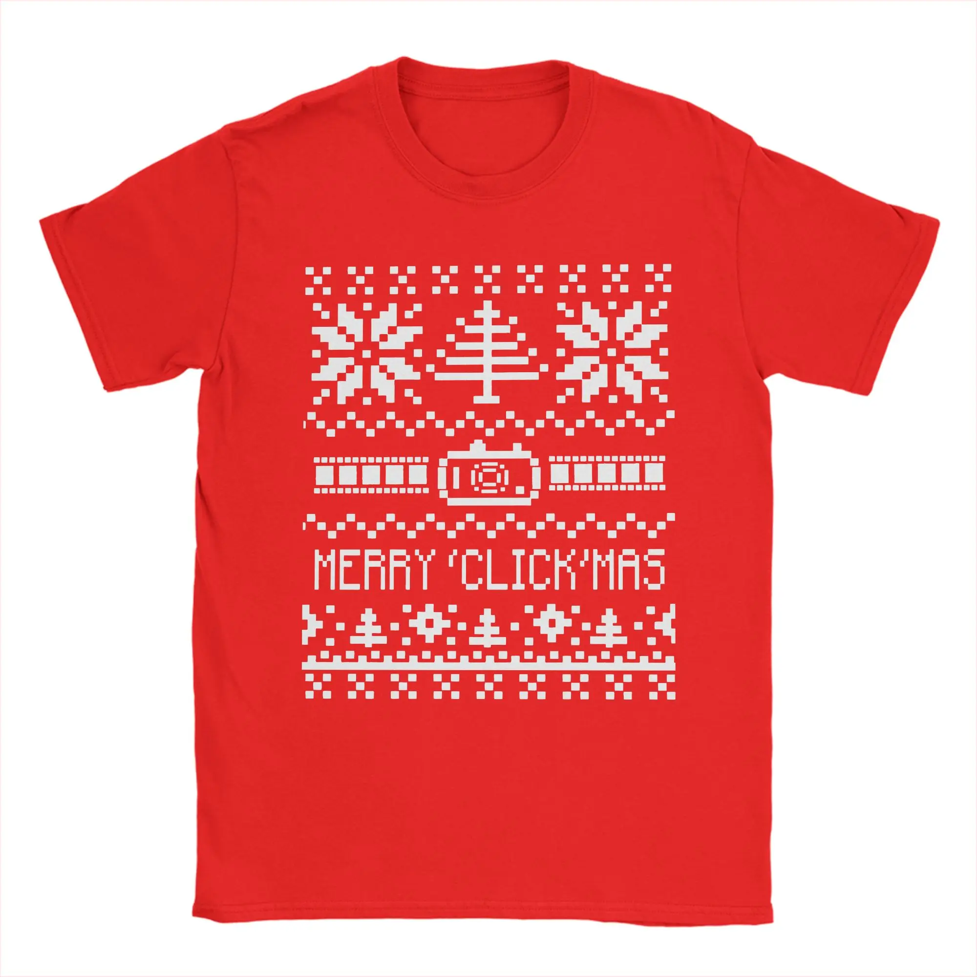 Ugly Christmas Sweater - Camera  Merry 'Click'Mas T-Shirt Men Cotton Tops Fashion Photographer Round Neck Short Sleeve